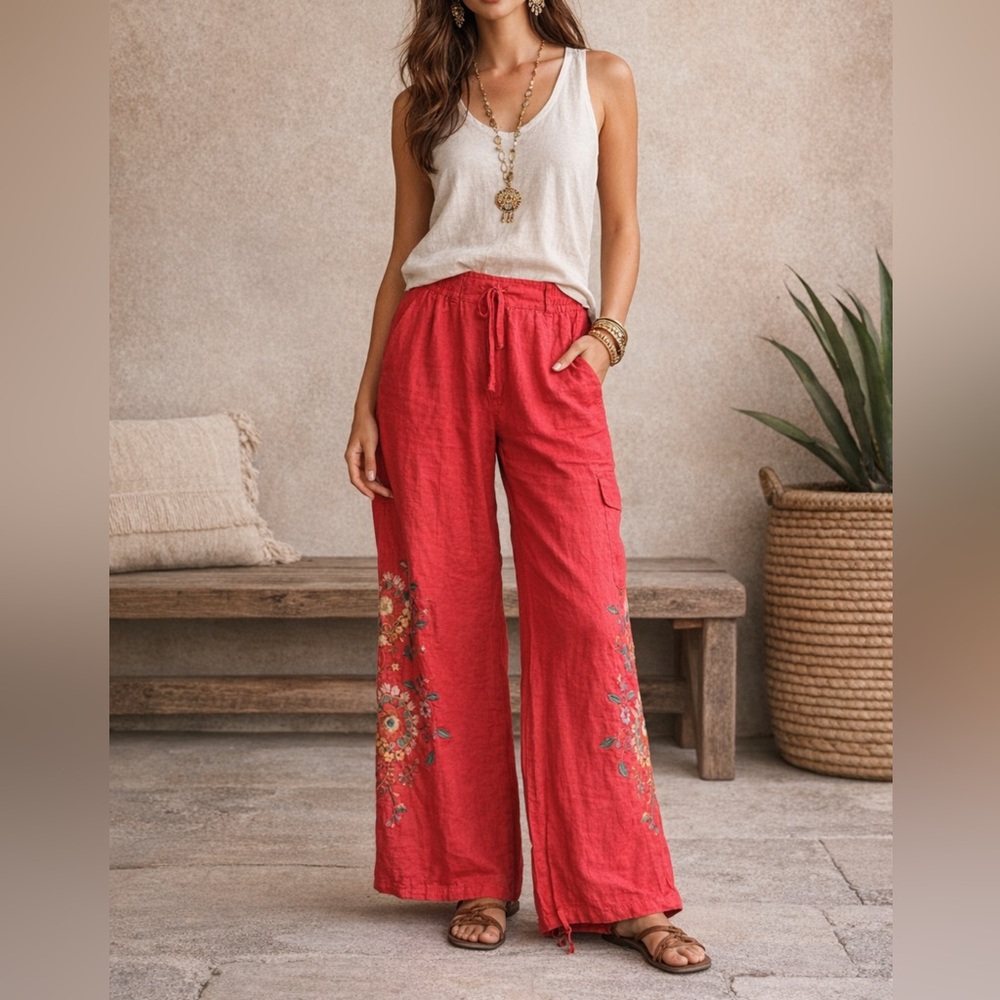 JOHNNY WAS Marisol Linen Wide Leg Cargo Pants